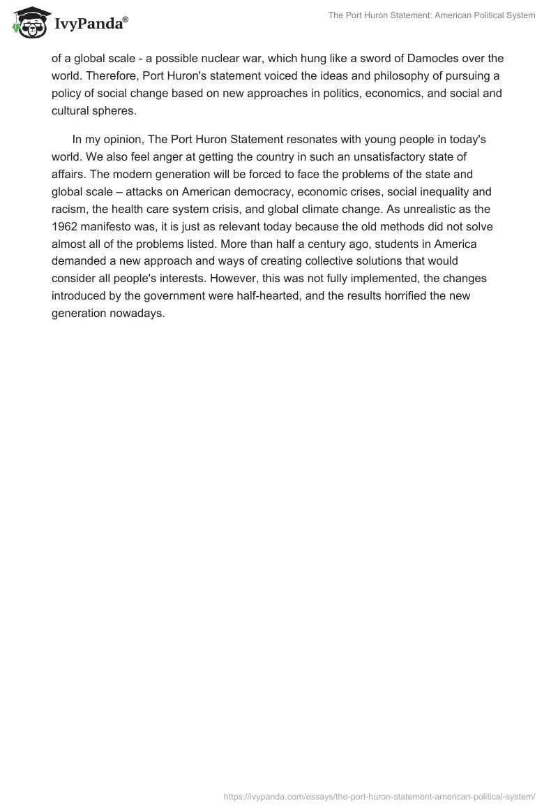 The Port Huron Statement: American Political System. Page 2