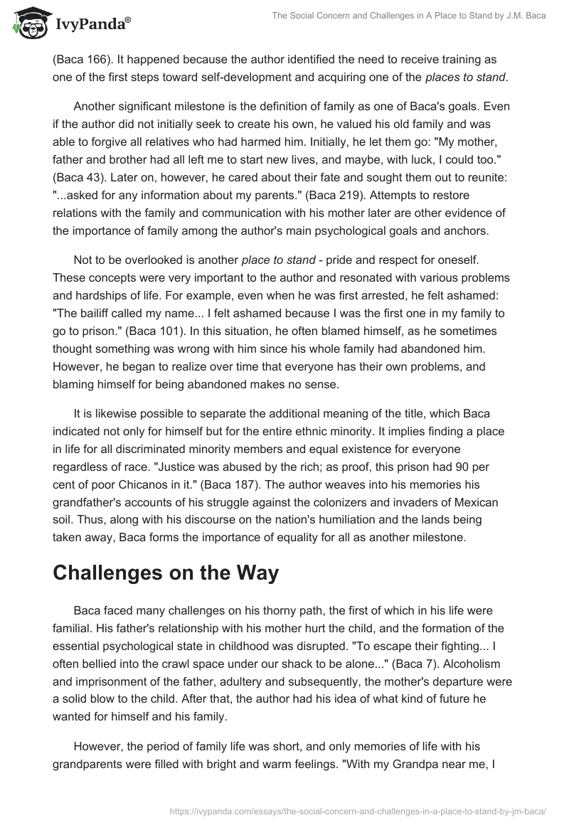 The Social Concern and Challenges in A Place to Stand by J.M. Baca. Page 2
