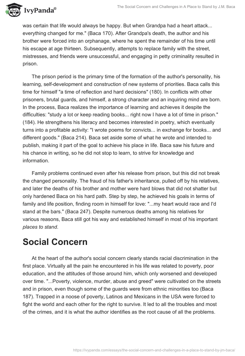 The Social Concern and Challenges in A Place to Stand by J.M. Baca. Page 3