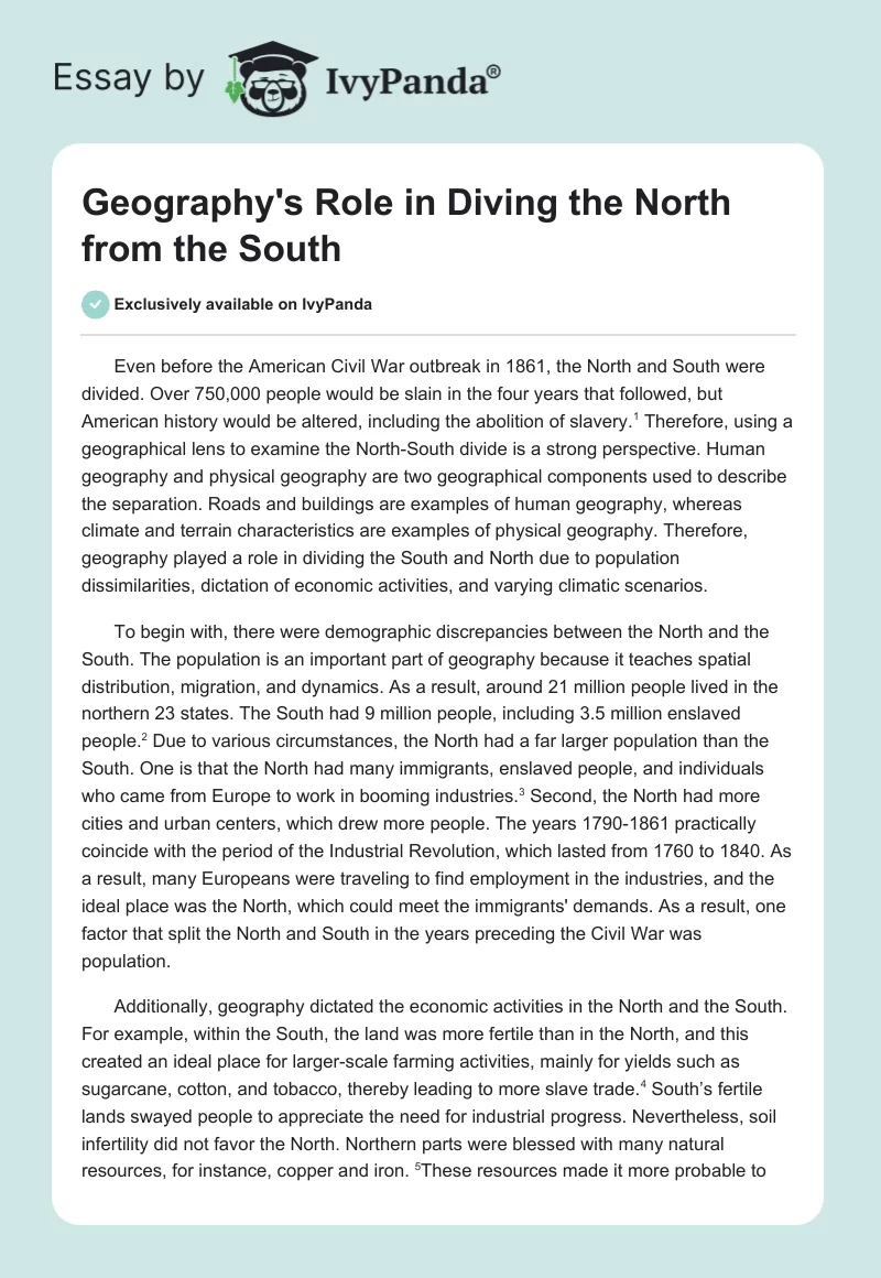 Geography's Role in Diving the North from the South. Page 1