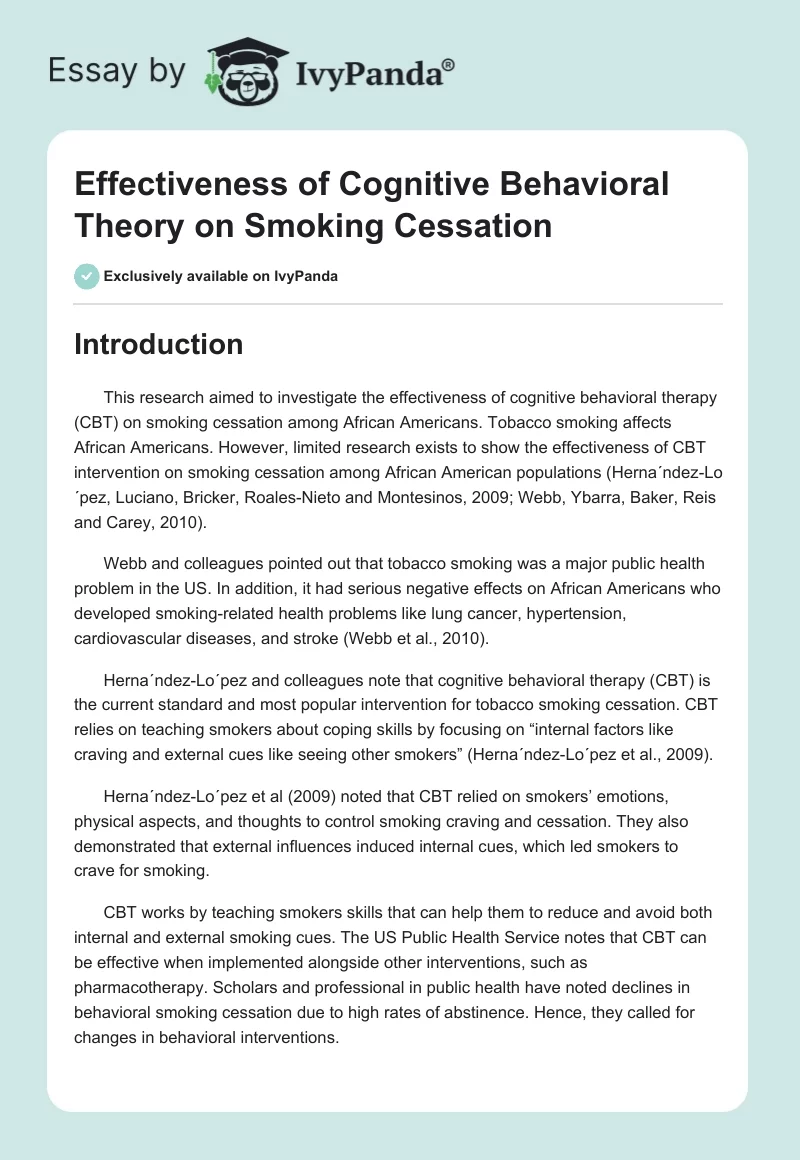 Effectiveness of Cognitive Behavioral Theory on Smoking Cessation. Page 1
