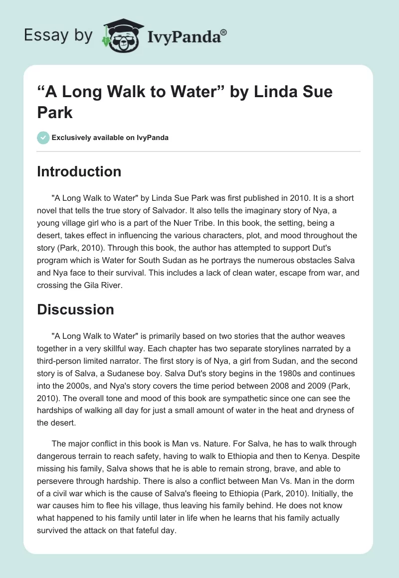 “A Long Walk to Water” by Linda Sue Park. Page 1