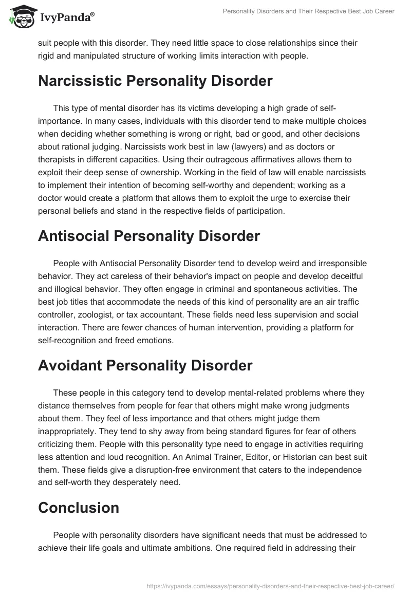 Personality Disorders and Their Respective Best Job Career. Page 2
