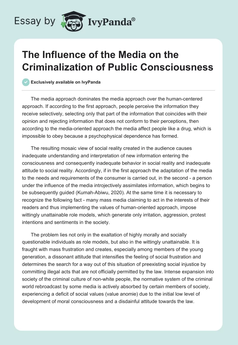 The Influence of the Media on the Criminalization of Public Consciousness. Page 1