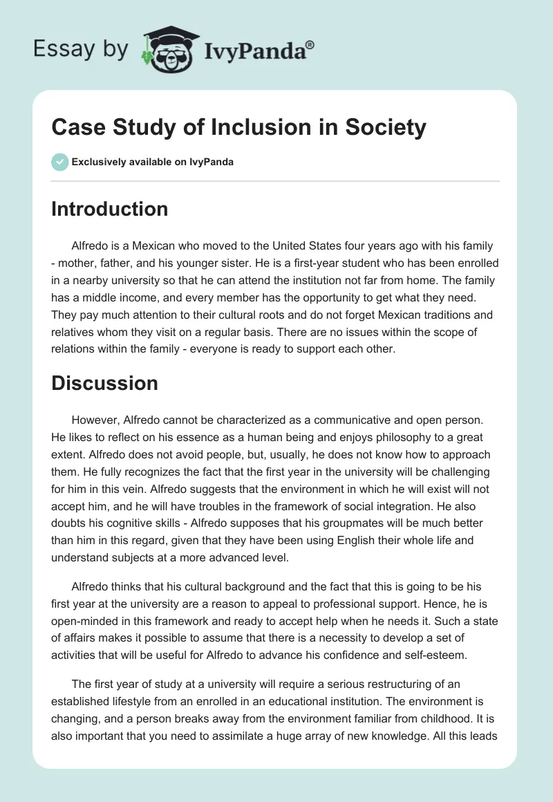 Case Study of Inclusion in Society. Page 1