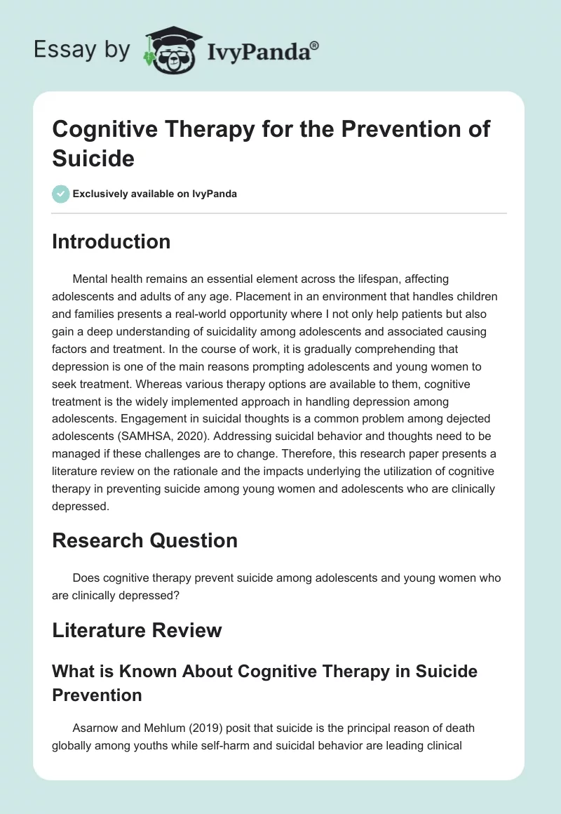 Cognitive Therapy for the Prevention of Suicide. Page 1