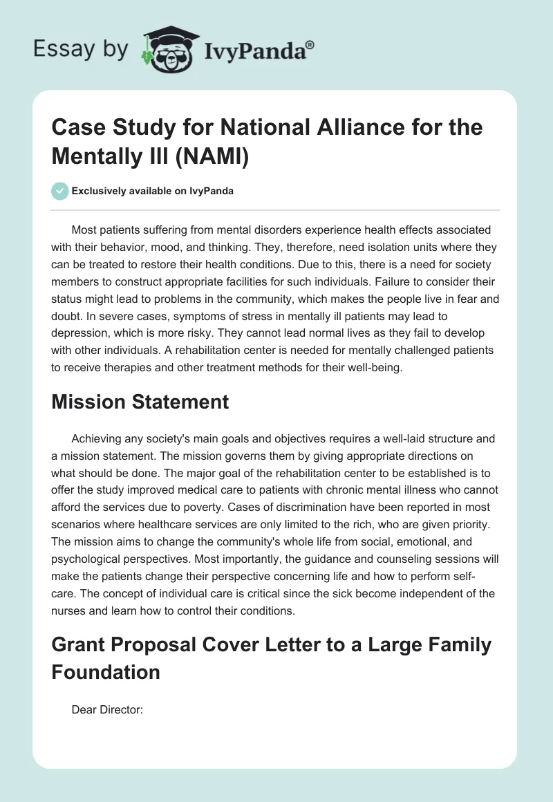 Case Study for National Alliance for the Mentally Ill (NAMI). Page 1