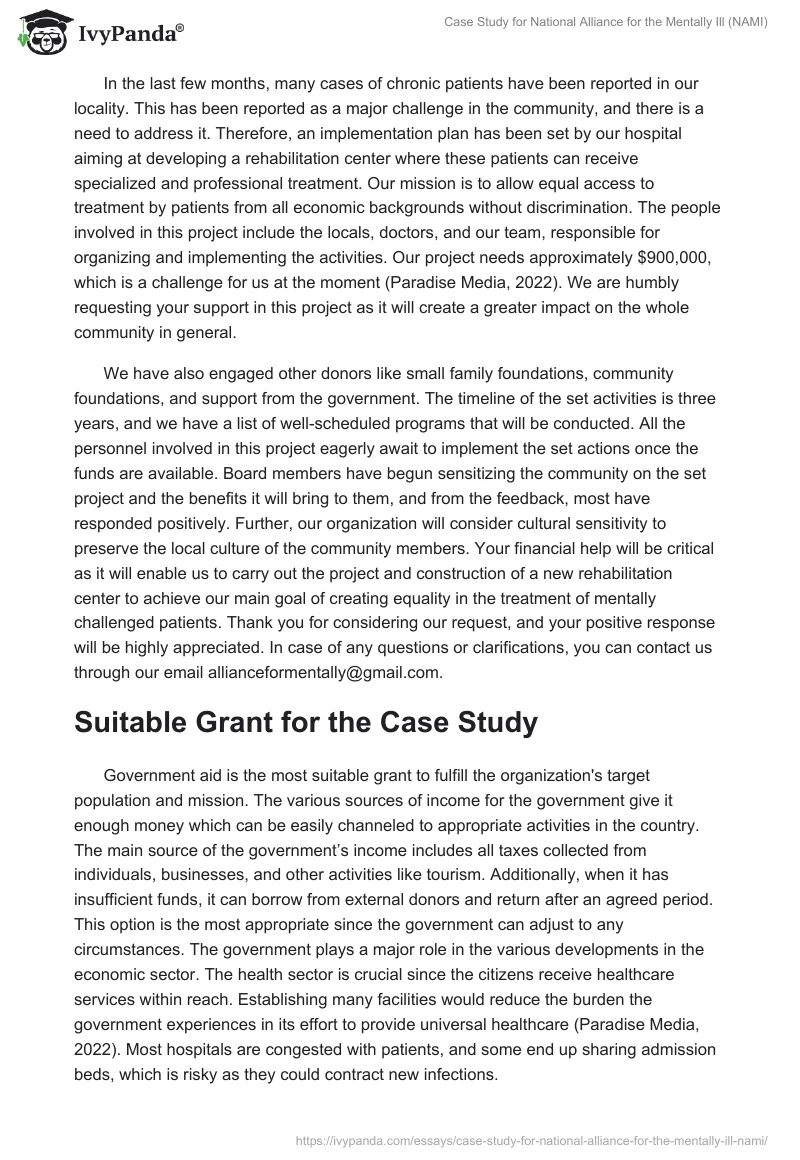 Case Study for National Alliance for the Mentally Ill (NAMI). Page 2