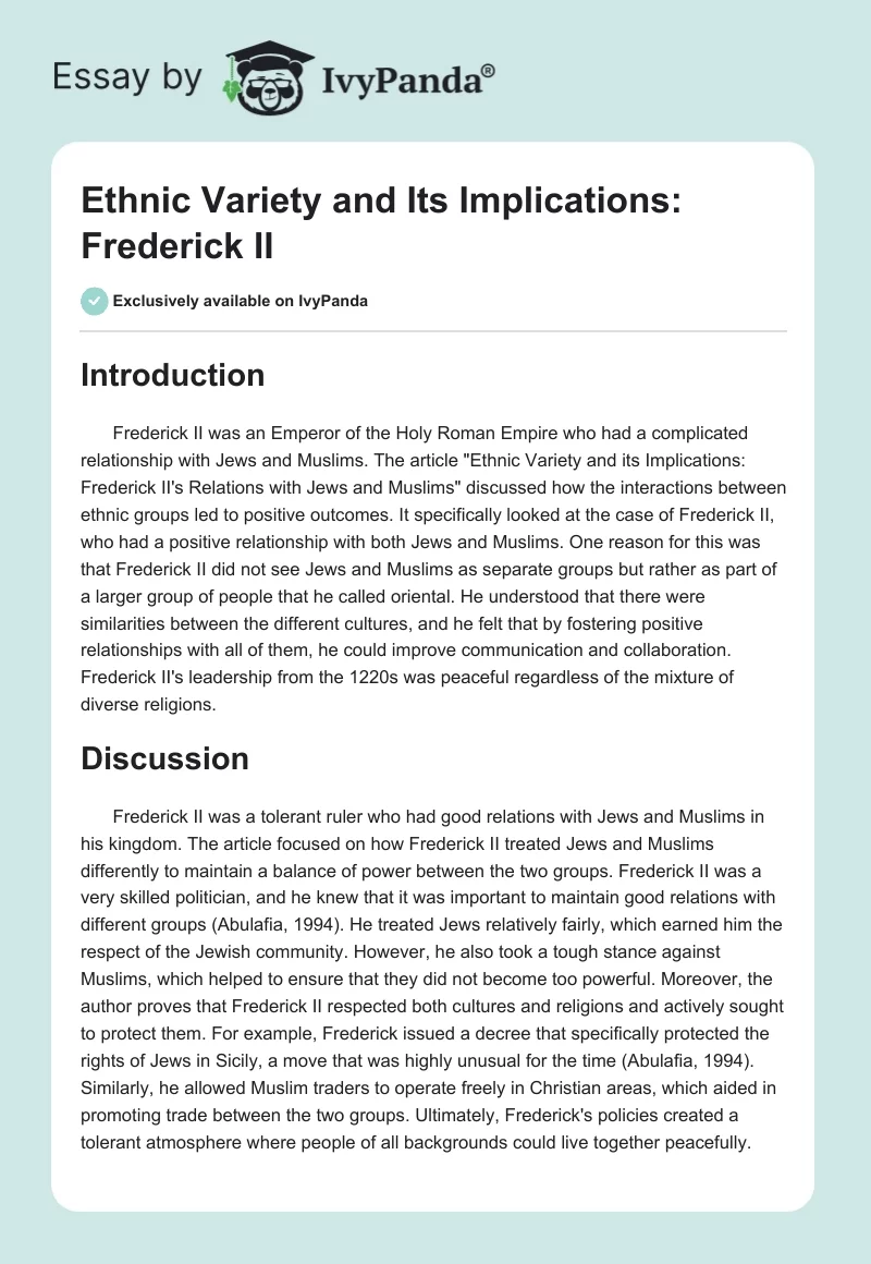 Ethnic Variety and Its Implications: Frederick II. Page 1