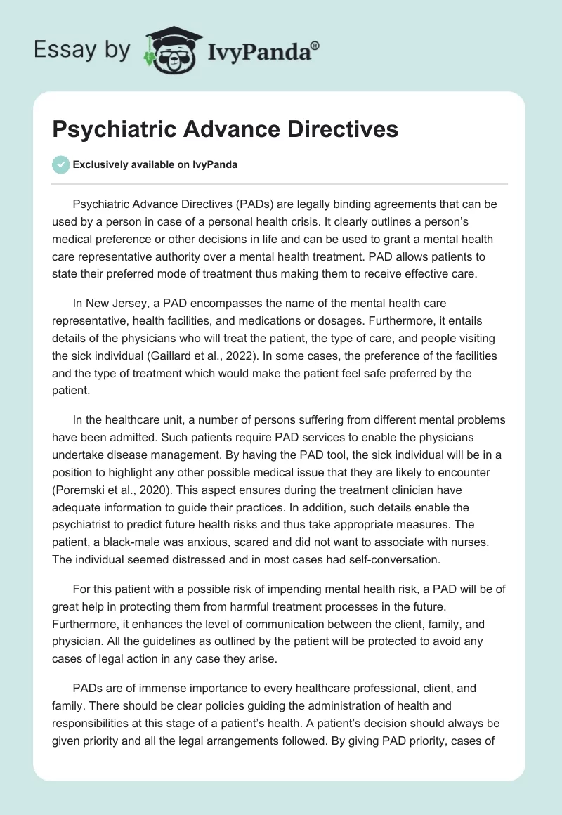 Psychiatric Advance Directives. Page 1