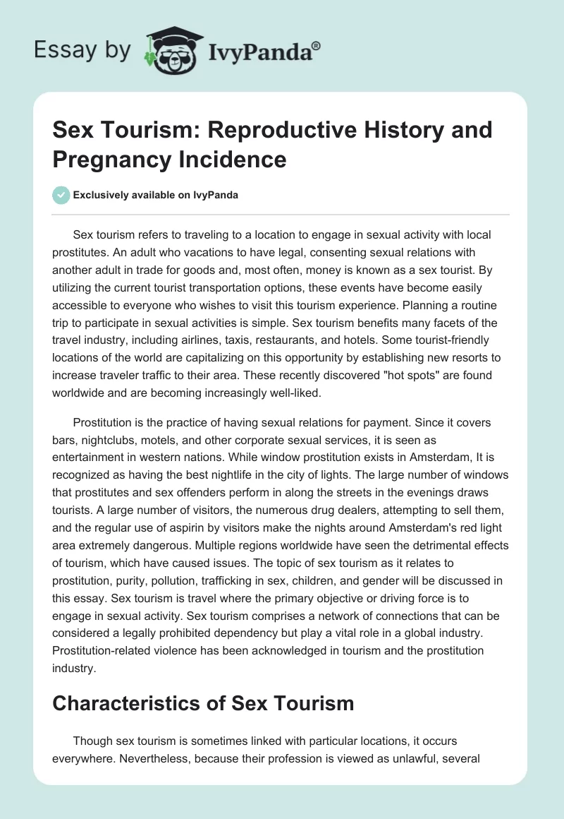 Sex Tourism: Reproductive History and Pregnancy Incidence. Page 1