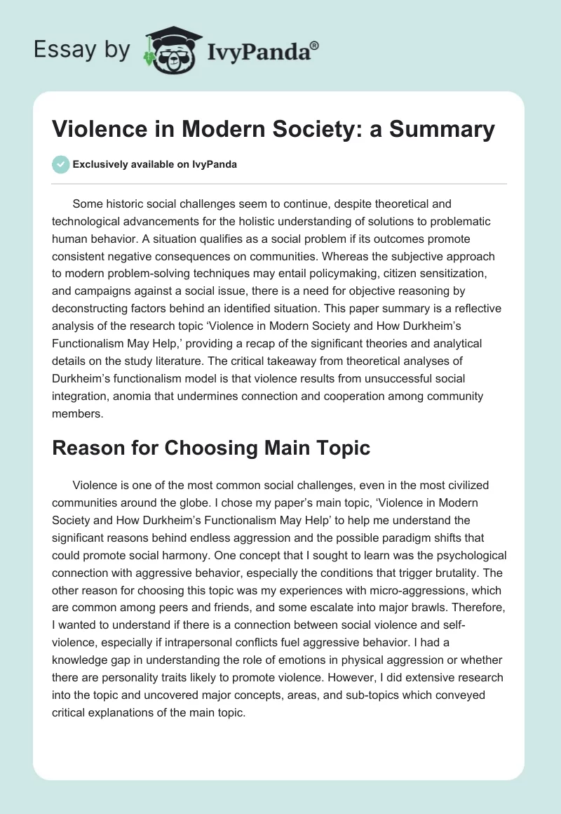 Violence in Modern Society: a Summary. Page 1