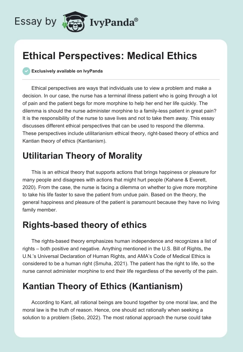 Ethical Perspectives: Medical Ethics. Page 1