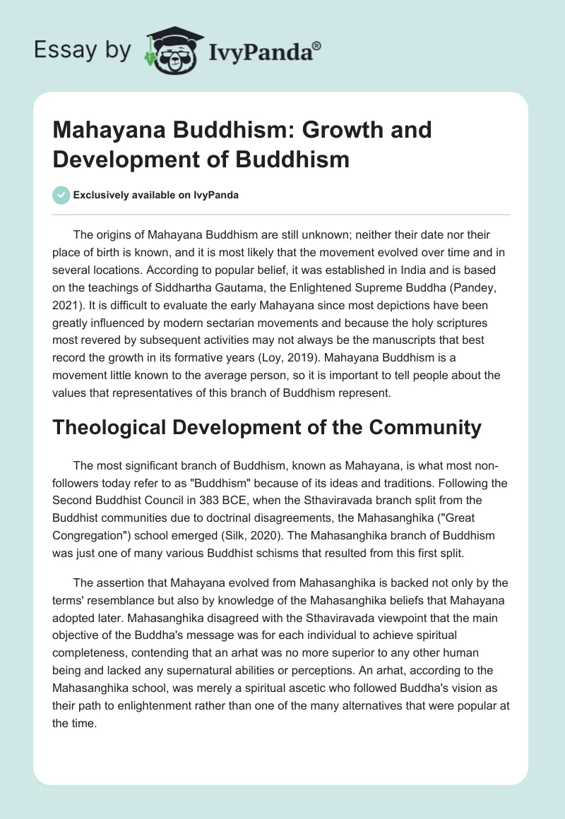 Mahayana Buddhism: Growth and Development of Buddhism. Page 1