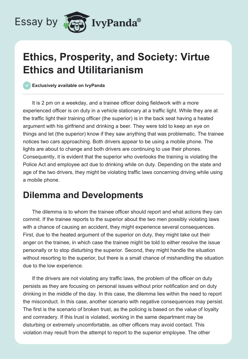 Ethics, Prosperity, and Society: Virtue Ethics and Utilitarianism. Page 1