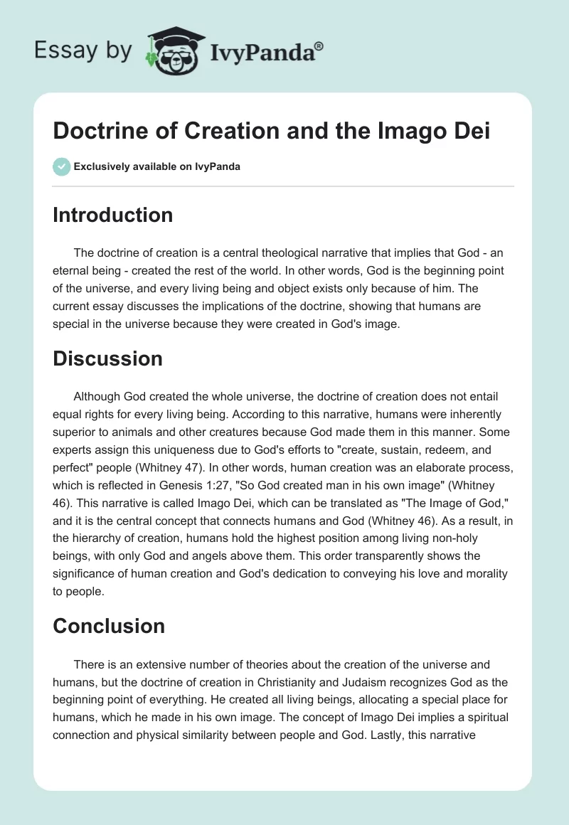 Doctrine of Creation and the Imago Dei. Page 1