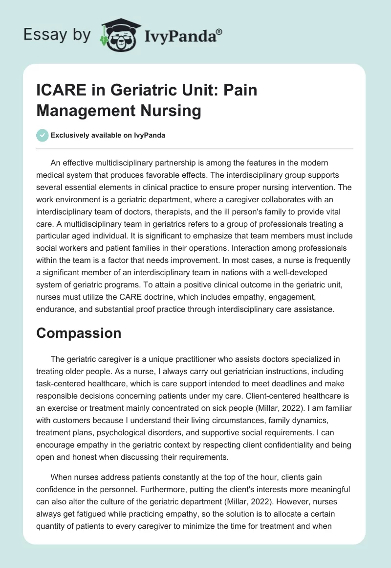 ICARE in Geriatric Unit: Pain Management Nursing. Page 1