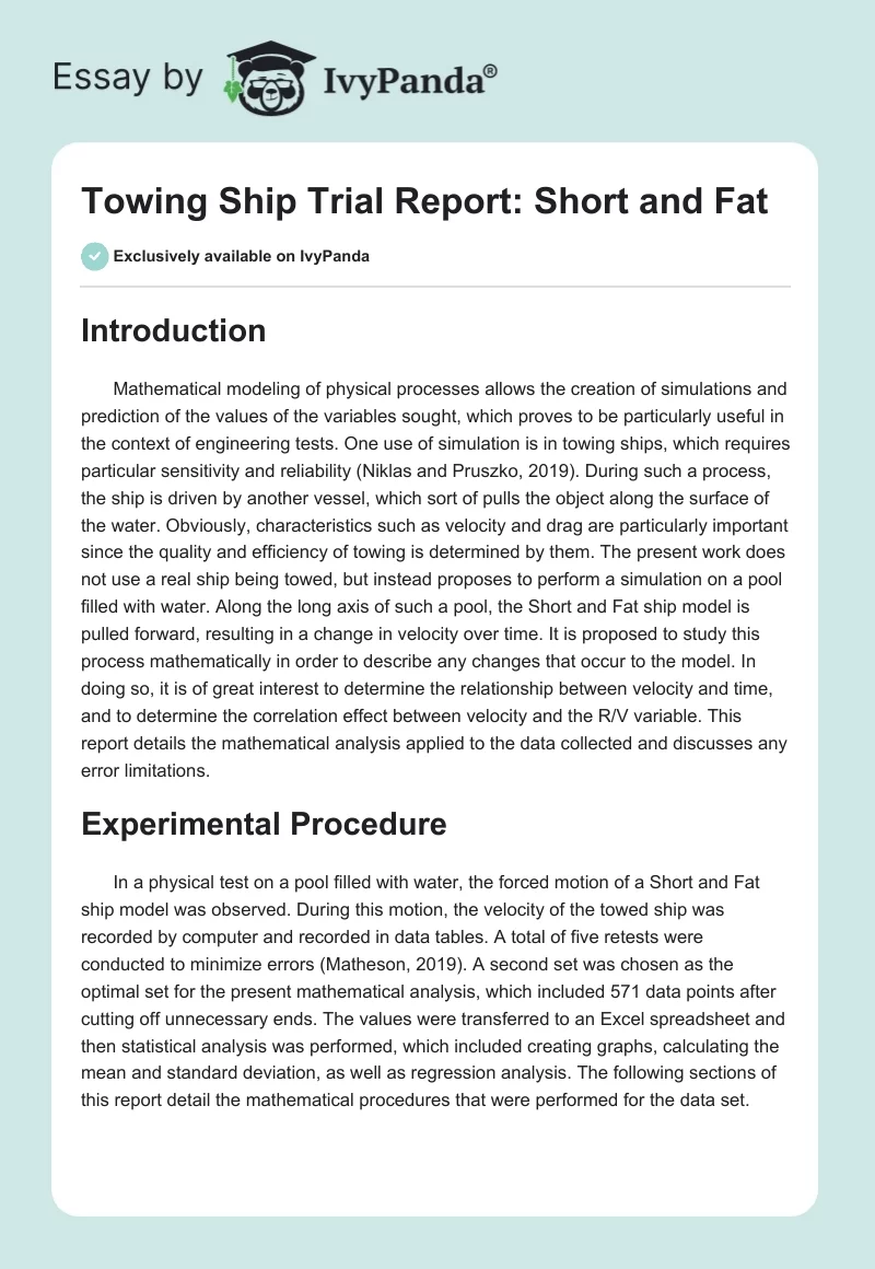Towing Ship Trial Report: Short and Fat. Page 1
