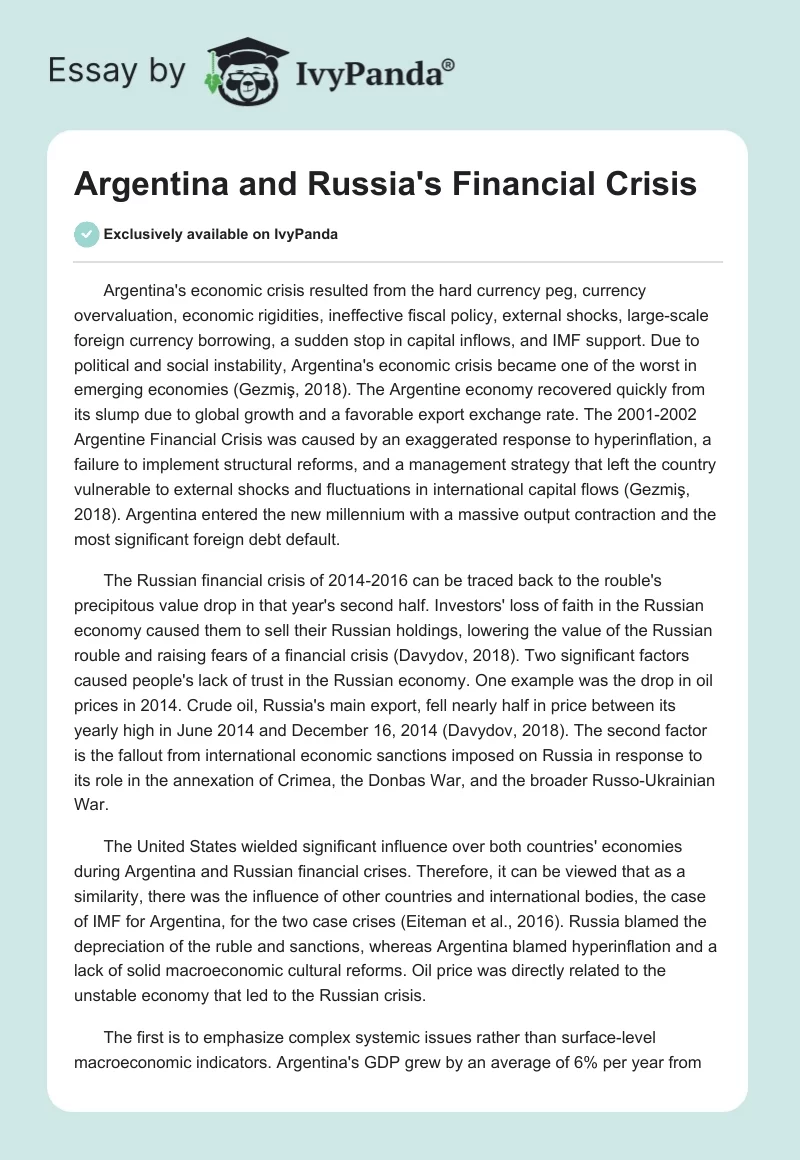 Argentina and Russia's Financial Crisis. Page 1