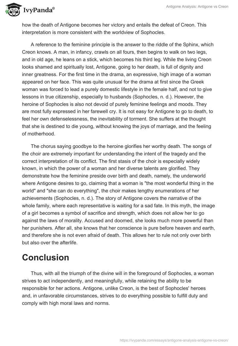 Antigone Analysis: Antigone vs. Creon. Page 2