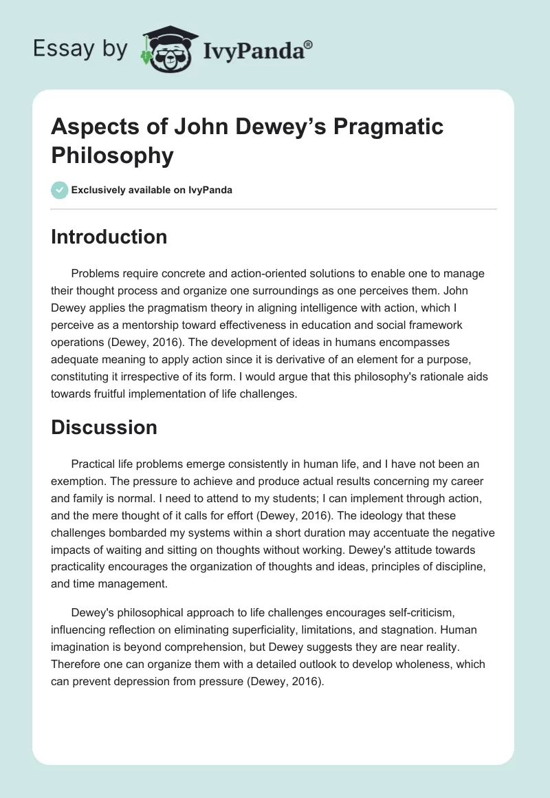 Aspects of John Dewey’s Pragmatic Philosophy. Page 1