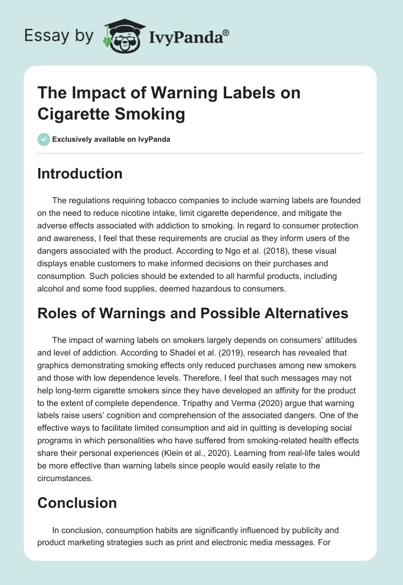 The Impact of Warning Labels on Cigarette Smoking. Page 1