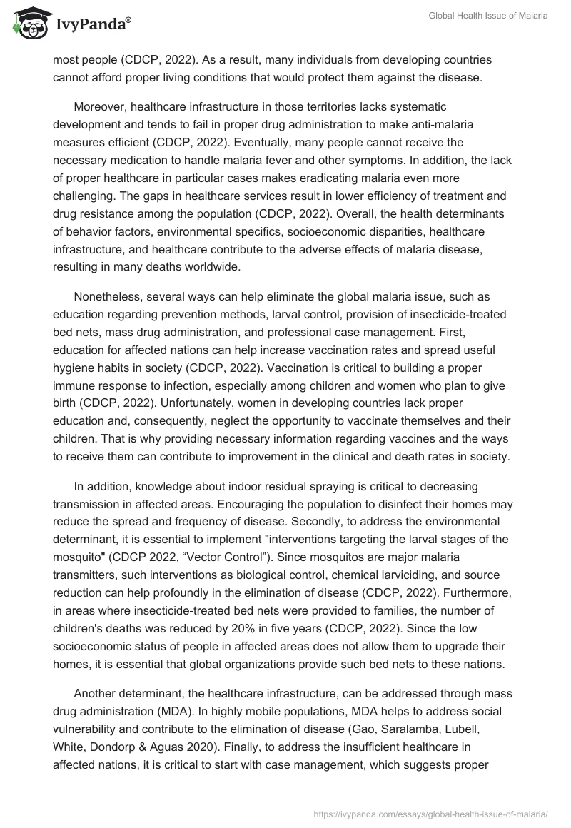 Global Health Issue of Malaria. Page 2