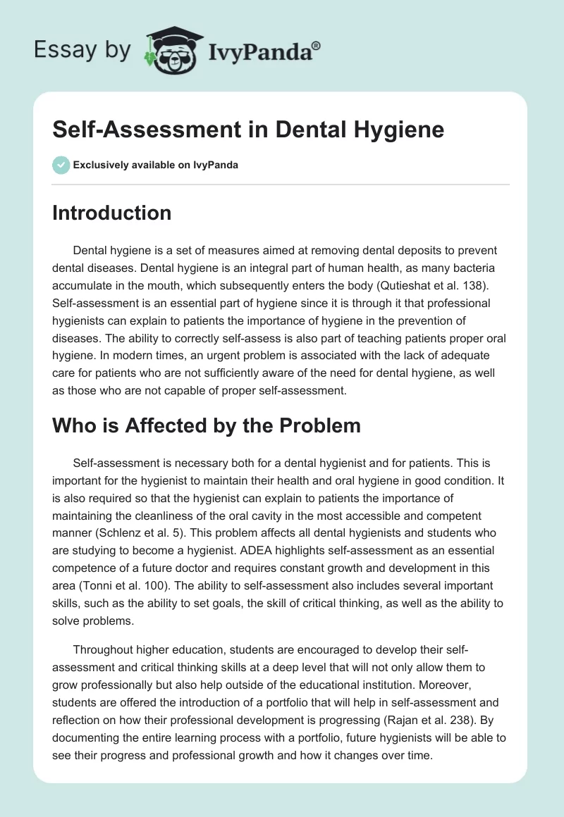 Self-Assessment in Dental Hygiene. Page 1