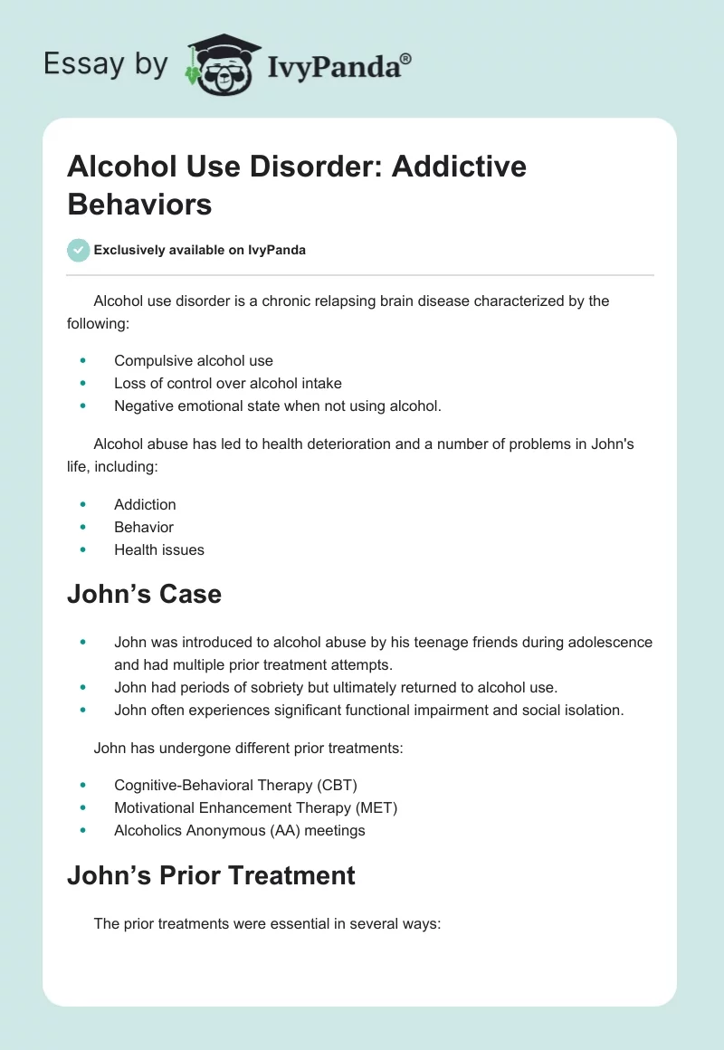 Alcohol Use Disorder: Addictive Behaviors. Page 1
