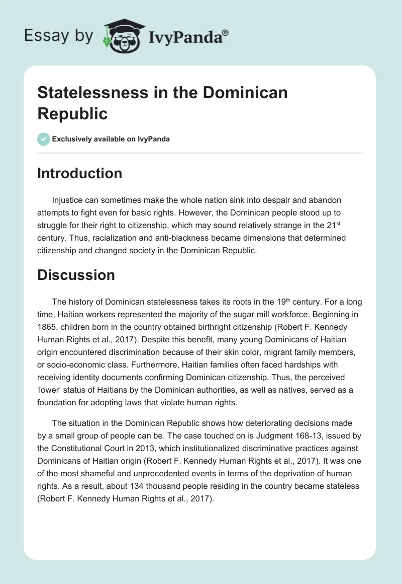 Statelessness in the Dominican Republic. Page 1