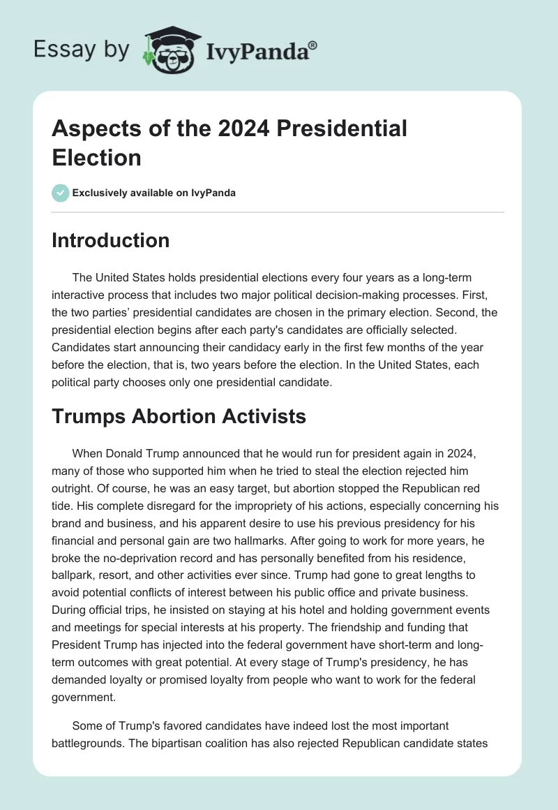Aspects of the 2024 Presidential Election. Page 1