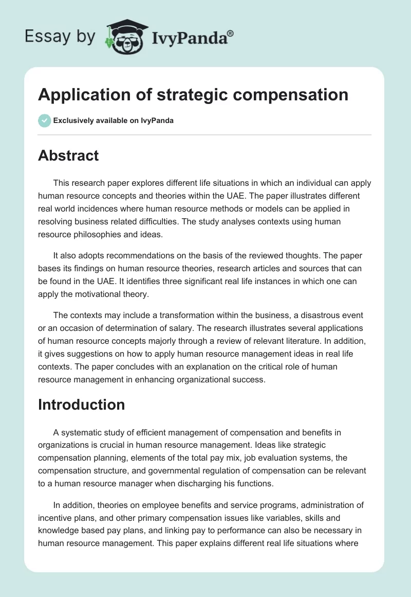 Application of strategic compensation. Page 1