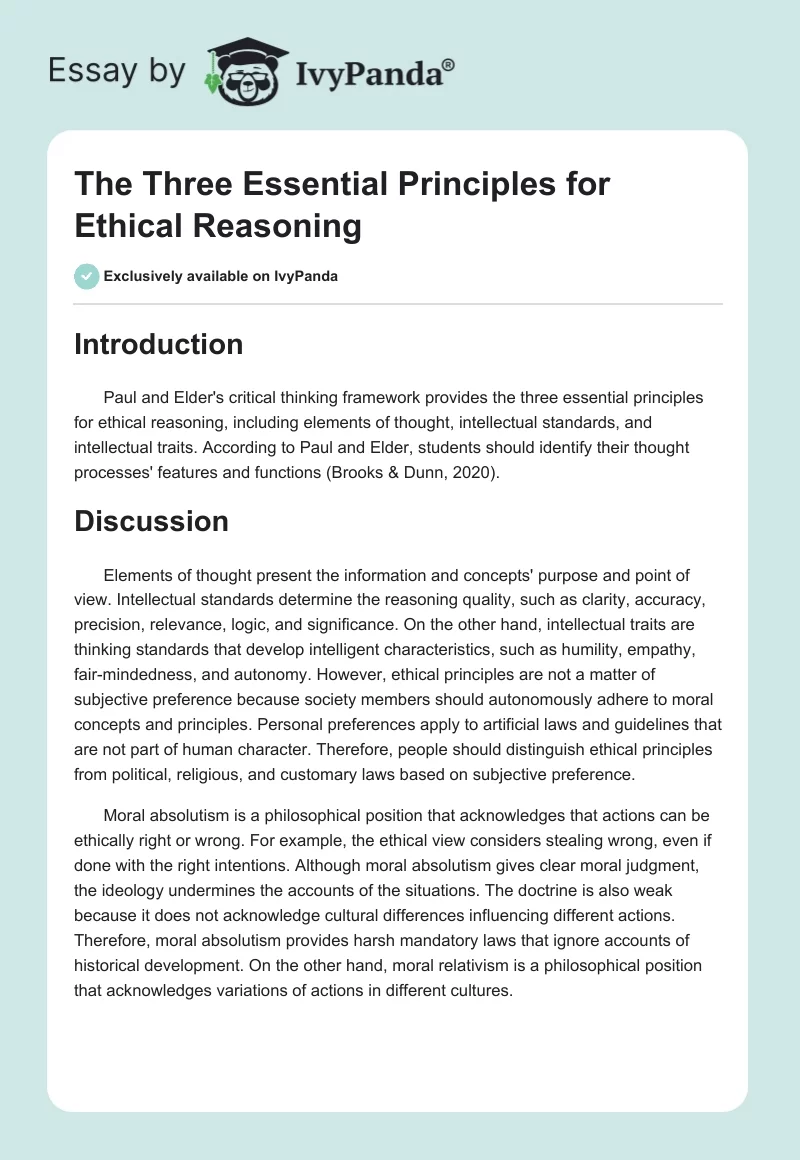 The Three Essential Principles for Ethical Reasoning. Page 1