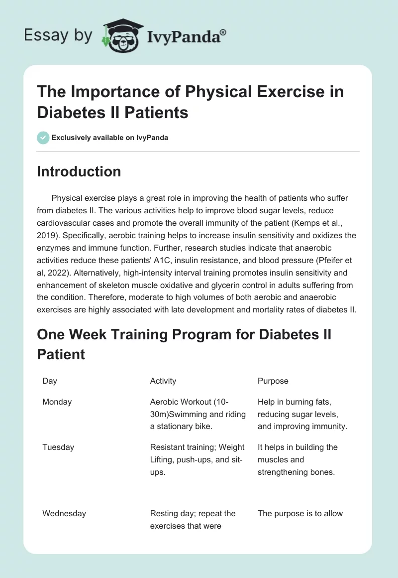 The Importance of Physical Exercise in Diabetes II Patients. Page 1