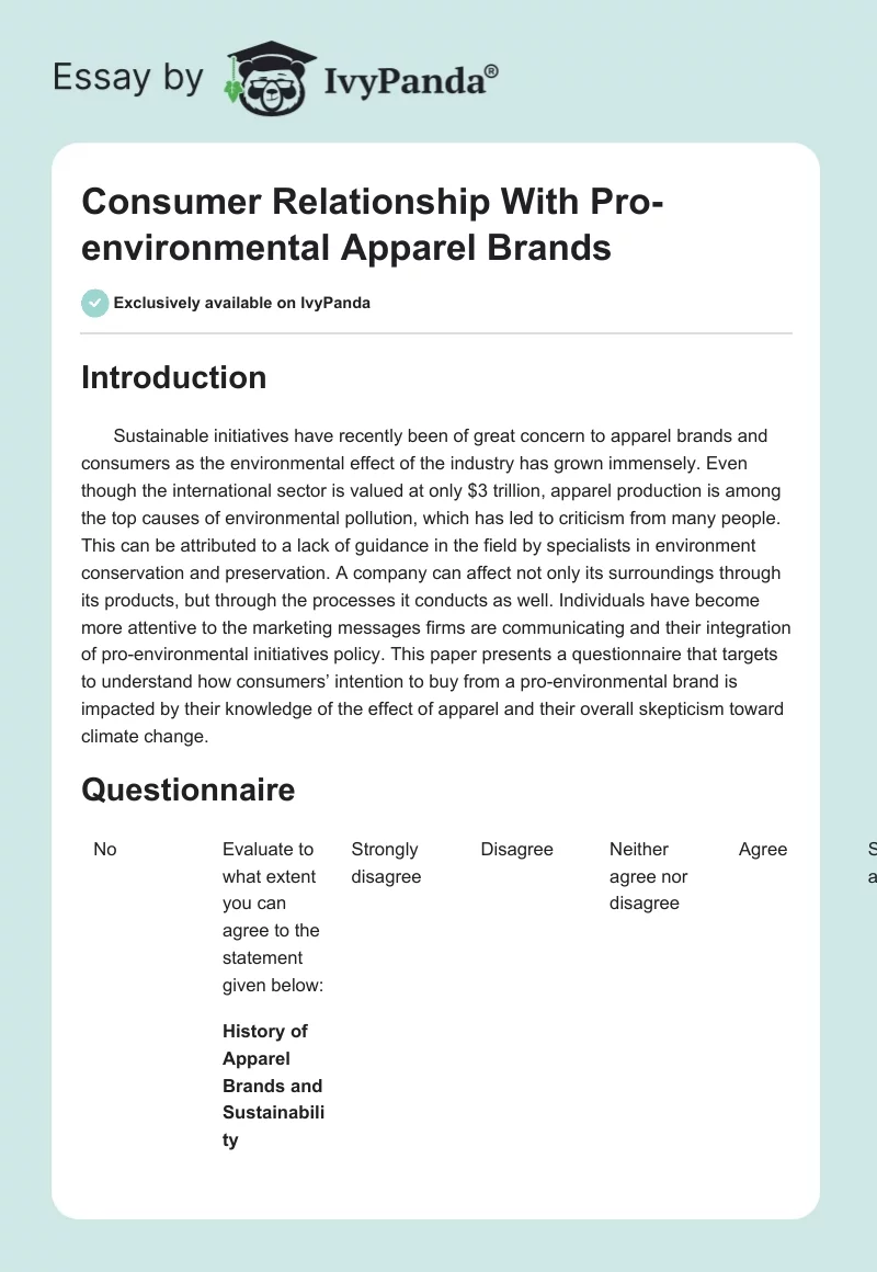Consumer Relationship With Pro-Environmental Apparel Brands. Page 1