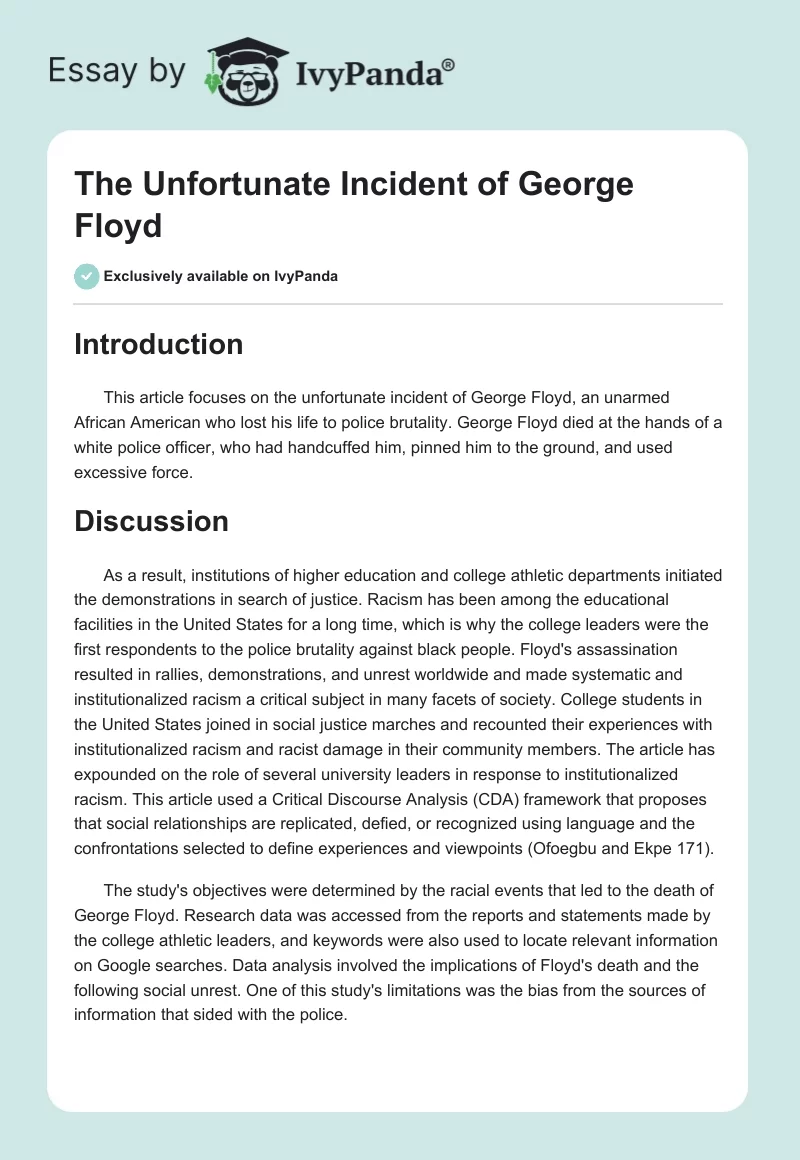 The Unfortunate Incident of George Floyd. Page 1