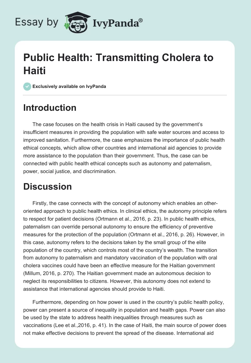 Public Health: Transmitting Cholera to Haiti. Page 1