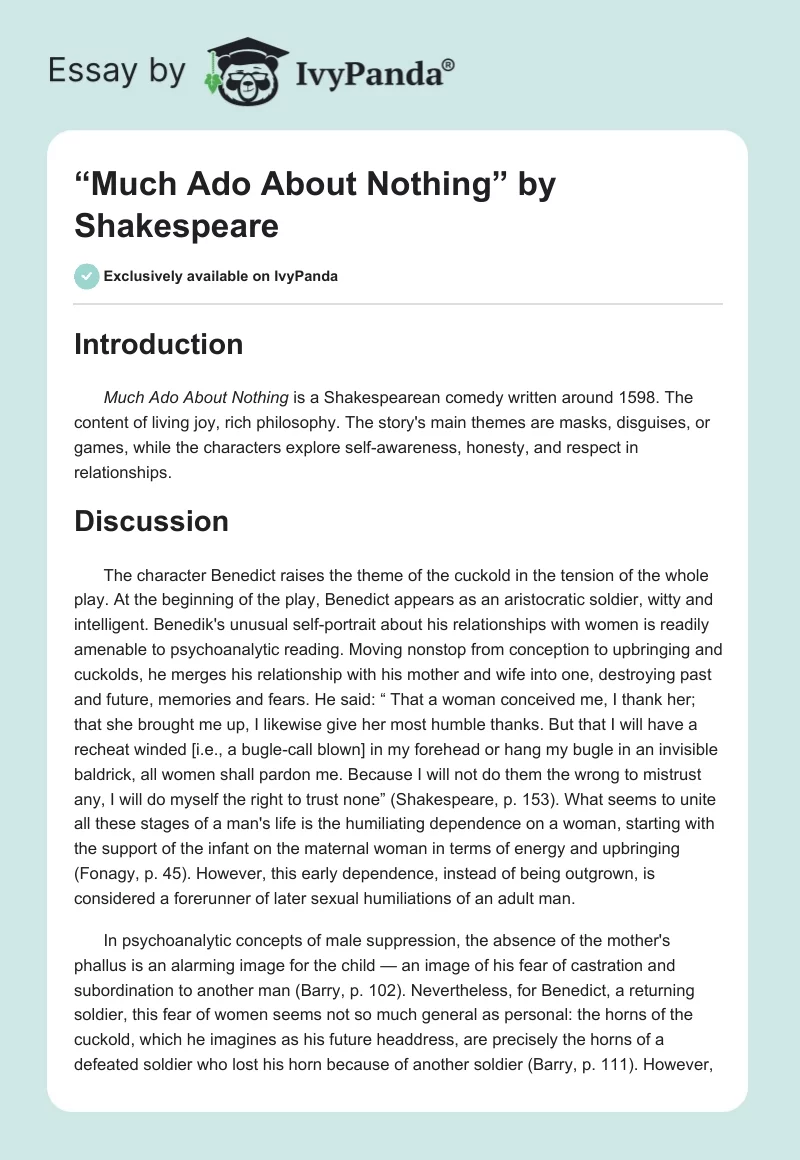 “Much Ado About Nothing” by Shakespeare. Page 1