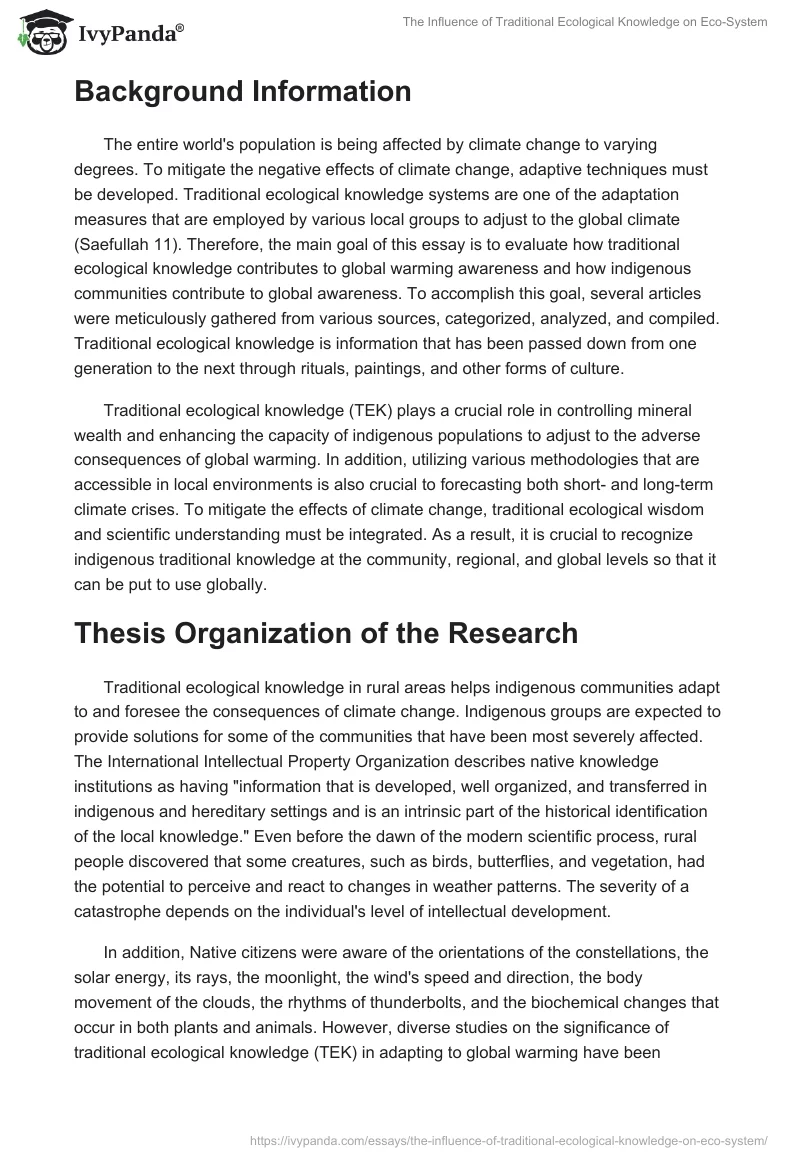 The Influence of Traditional Ecological Knowledge on Eco-System. Page 2