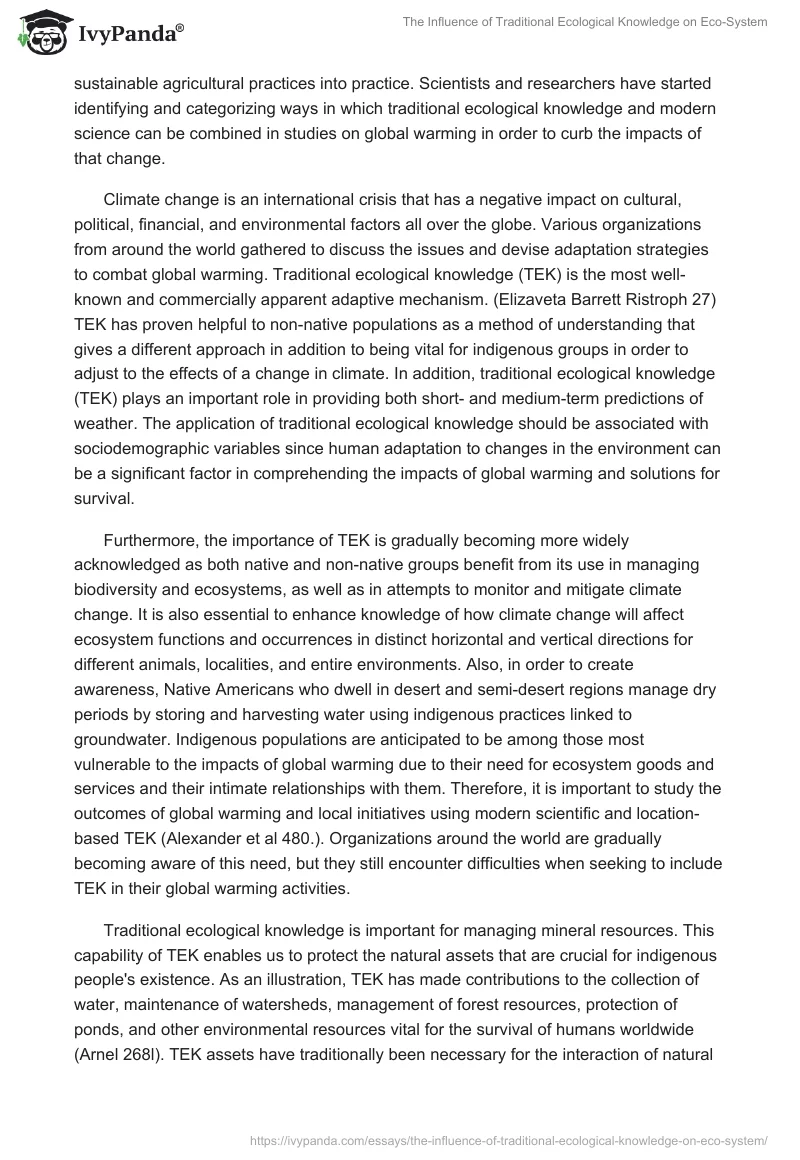 The Influence of Traditional Ecological Knowledge on Eco-System. Page 4