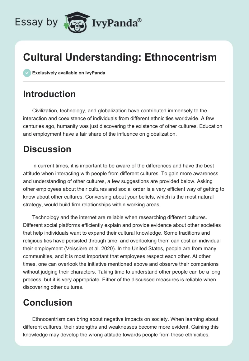 Cultural Understanding: Ethnocentrism. Page 1