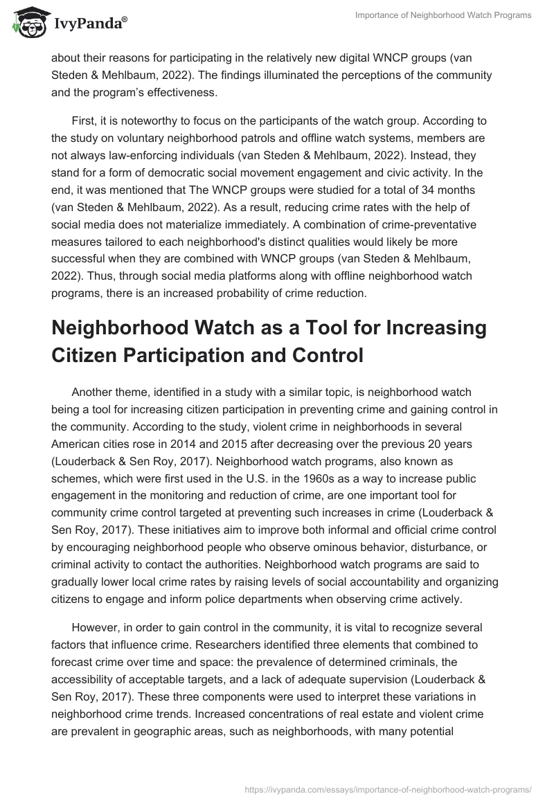 Importance of Neighborhood Watch Programs. Page 2