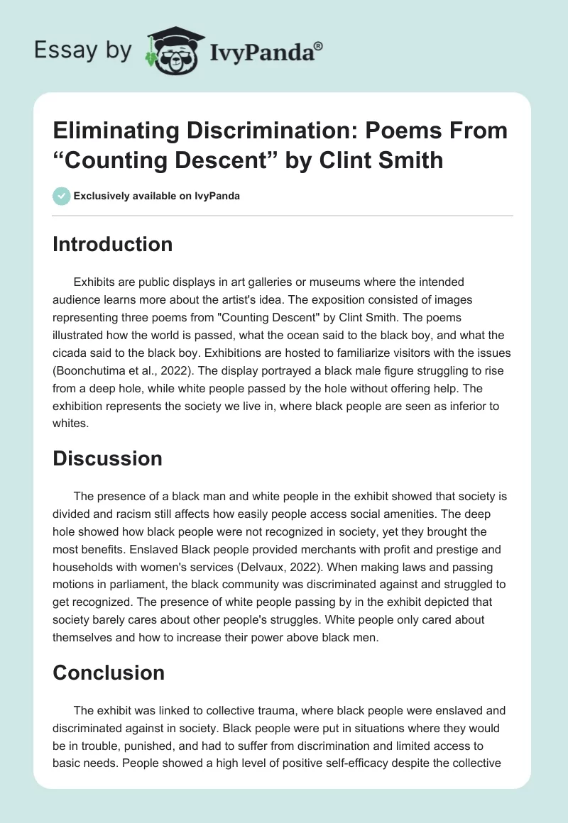 Eliminating Discrimination: Poems From “Counting Descent” by Clint Smith. Page 1
