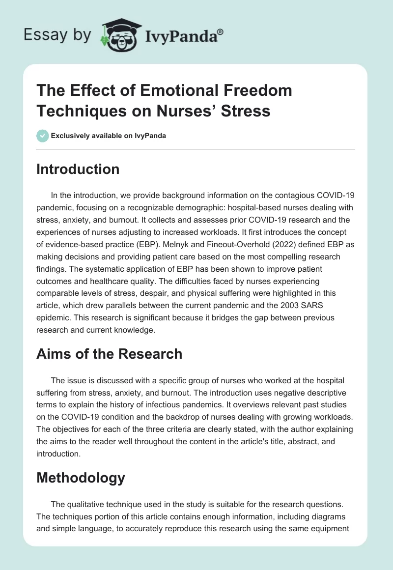 The Effect of Emotional Freedom Techniques on Nurses’ Stress. Page 1