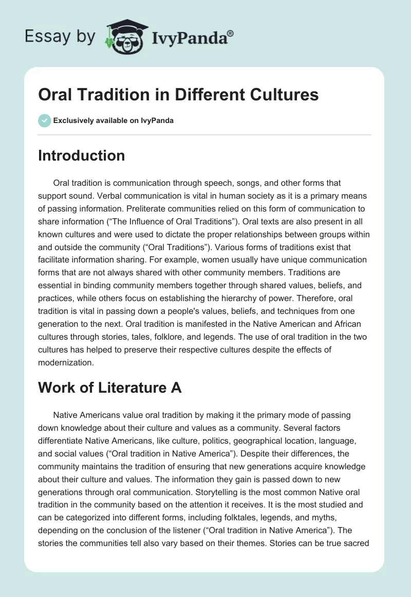 Oral Tradition in Different Cultures. Page 1