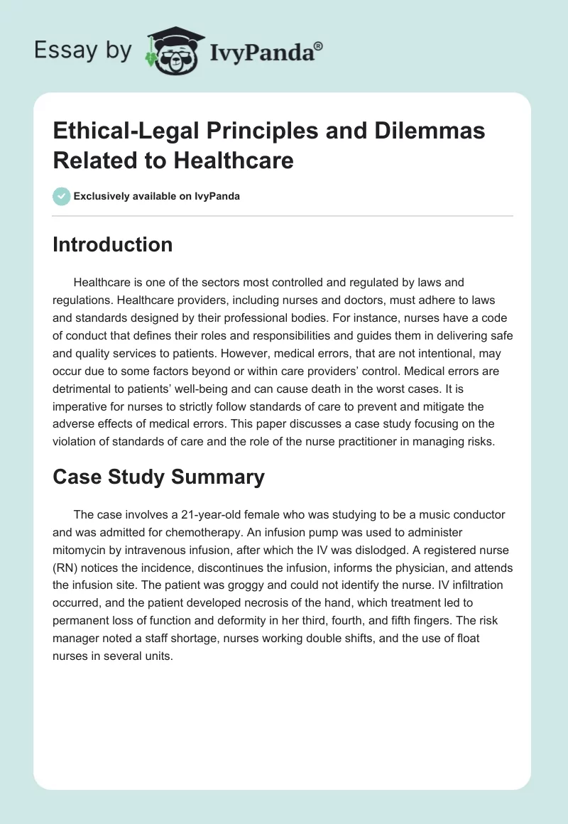 Standards of Care Violation Incident and Risk Management in Healthcare. Page 1