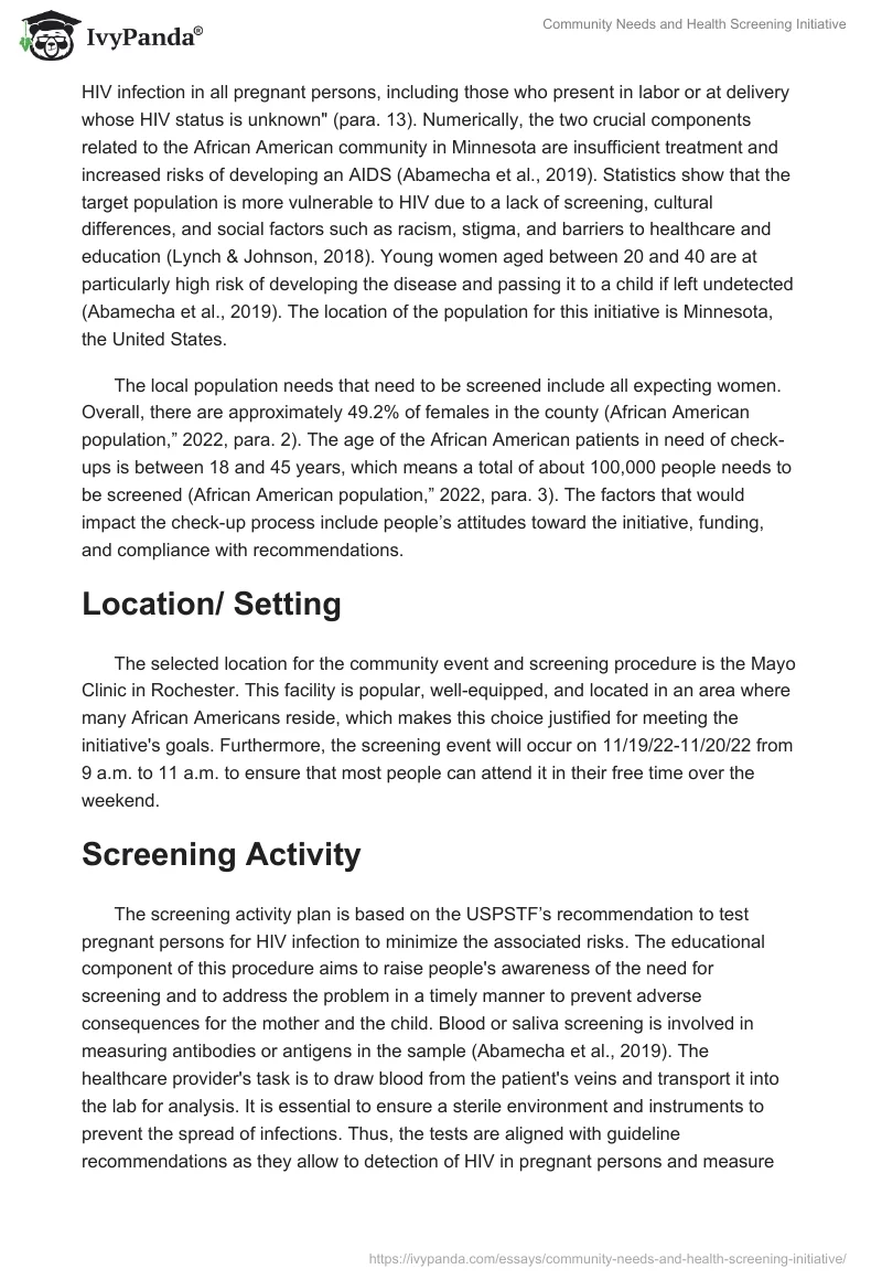 Community Needs and Health Screening Initiative. Page 2