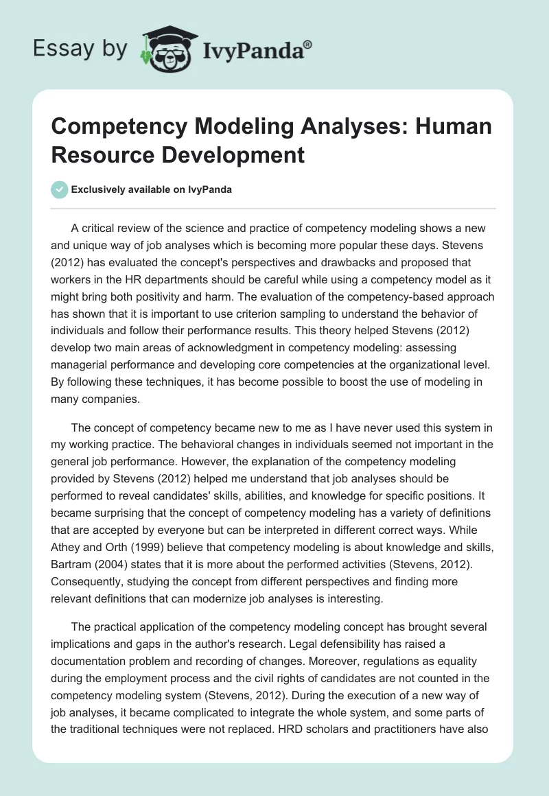 Competency Modeling Analyses: Human Resource Development. Page 1