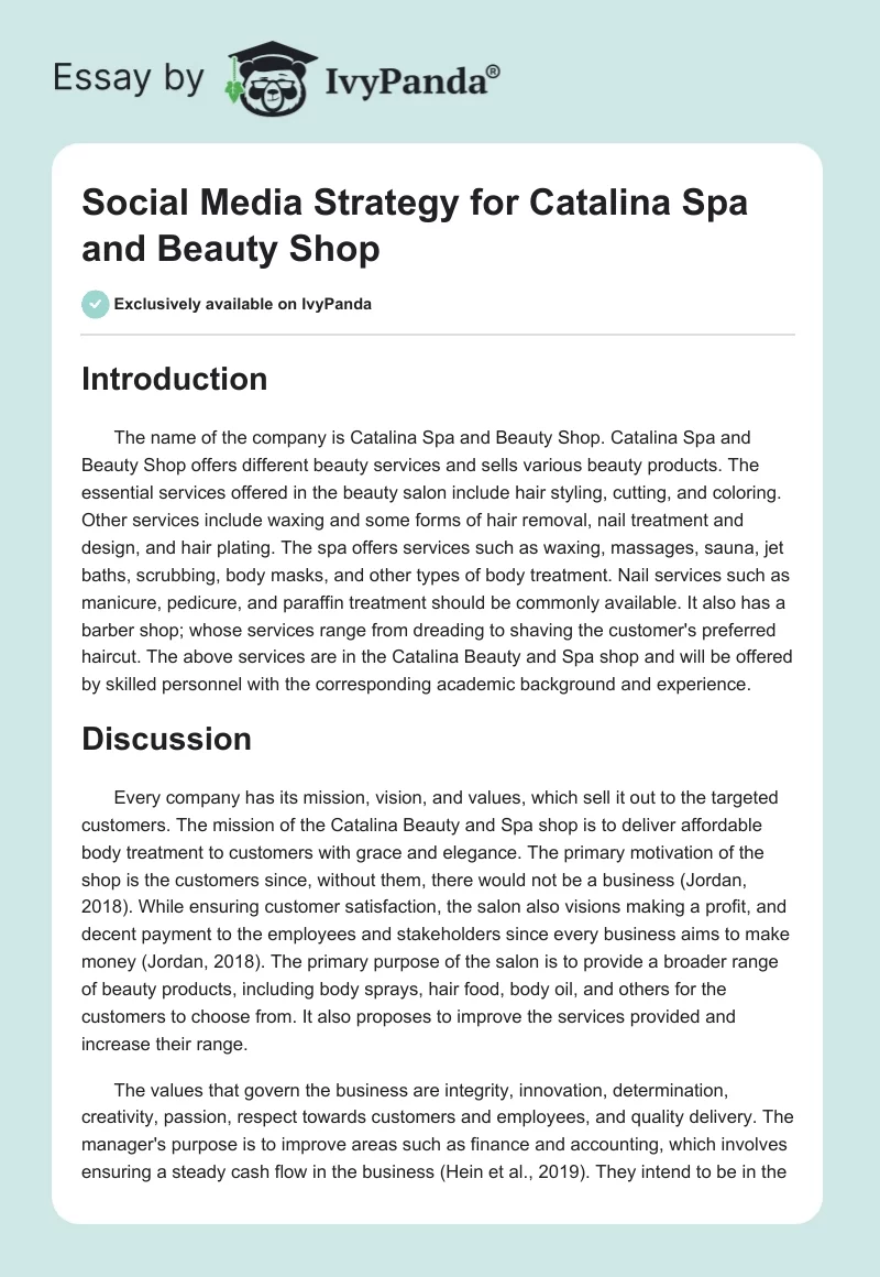Social Media Strategy for Catalina Spa and Beauty Shop. Page 1