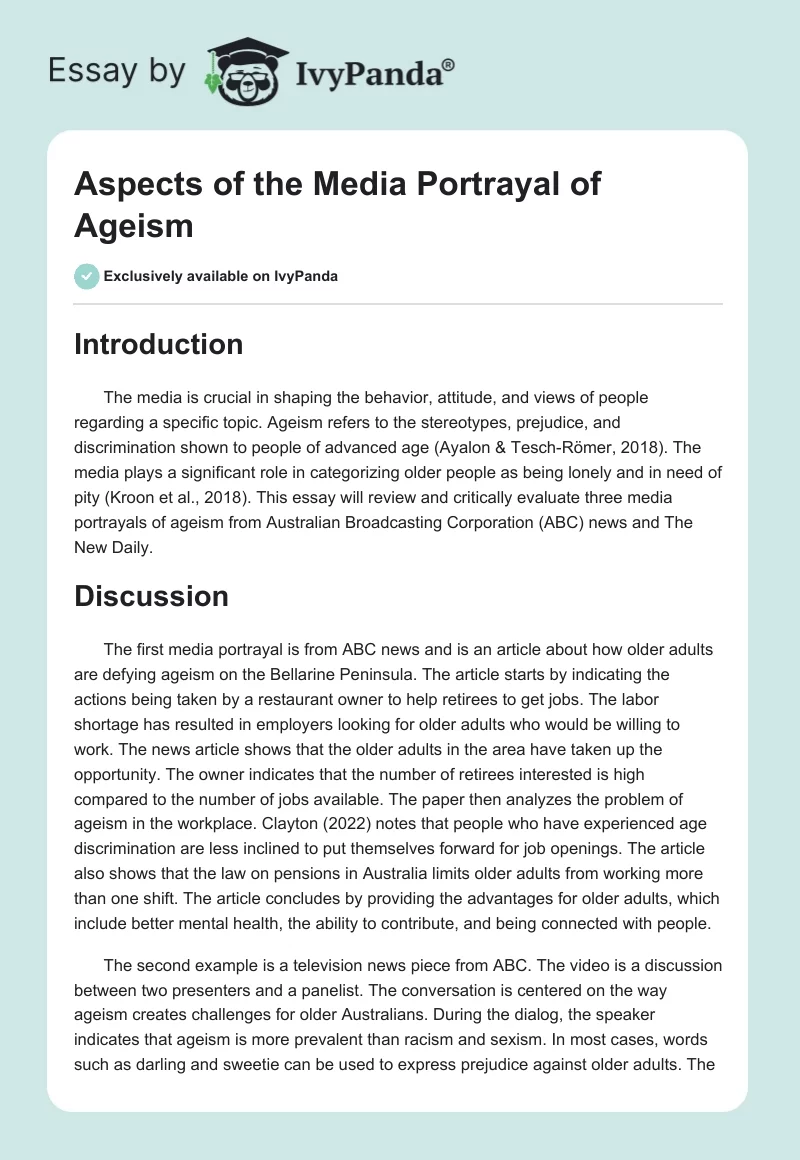 Aspects of the Media Portrayal of Ageism. Page 1